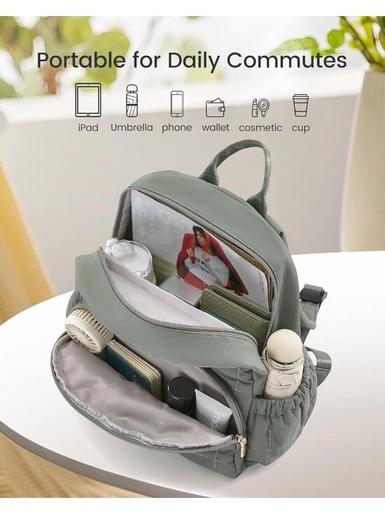 Women\'s Green Lightweight Anti-theft Pocket Quilted Casual Backpack shoulder Bag main image 5